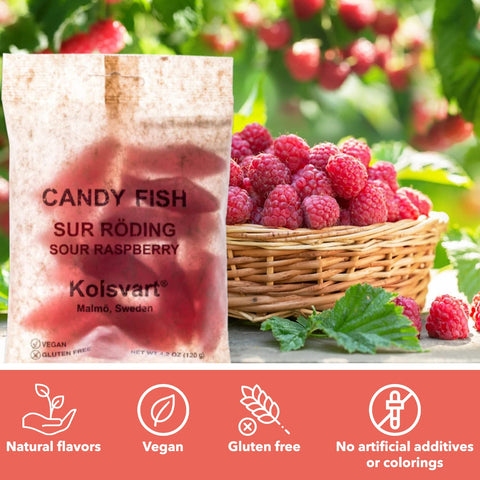 Kolsvart Sour Raspberry Candy Fish